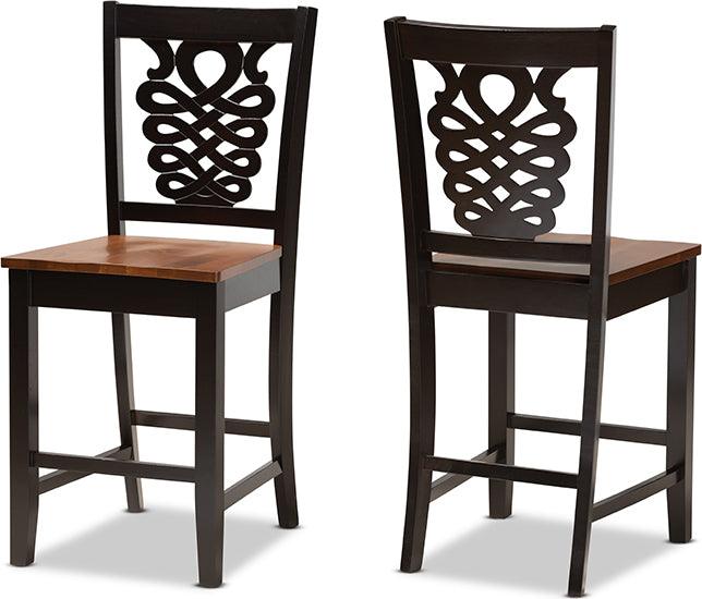 Wholesale Interiors Barstools - Gervais Two-Tone Dark Brown and Walnut Brown Finished Wood 2-Piece Counter Stool Set