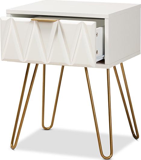 Wholesale Interiors Side & End Tables - Holbrook Contemporary Glam and Luxe White Finished Wood and Gold Metal 1-Drawer End Table