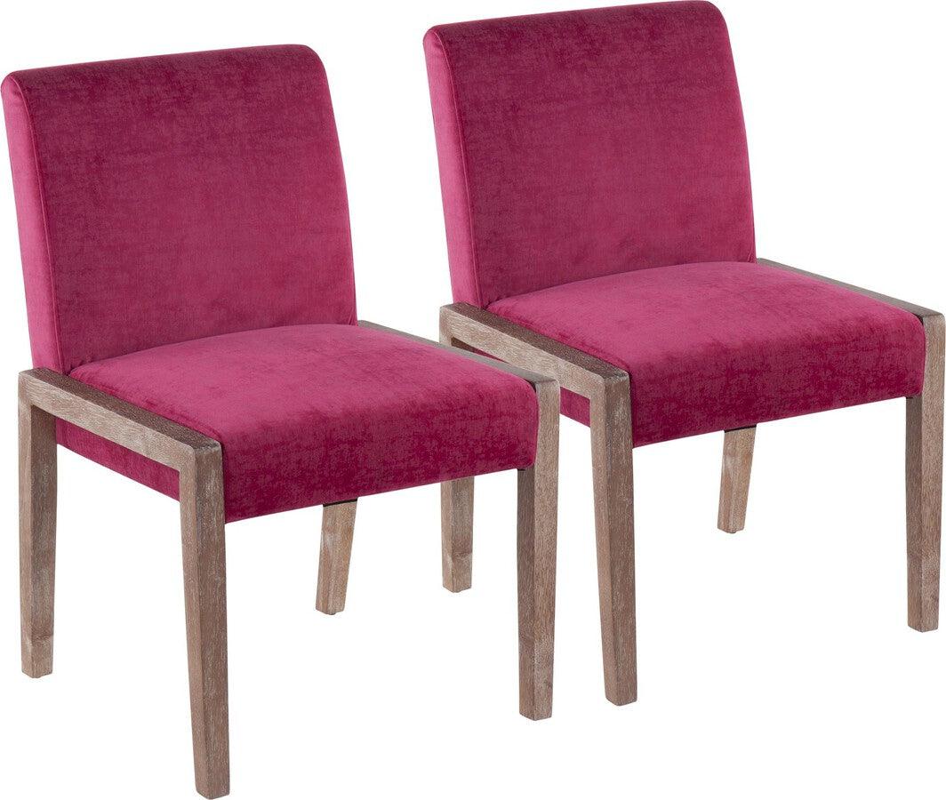 Lumisource Accent Chairs - Carmen Contemporary Chair In White Washed Wood & Crushed Hot Pink Velvet (Set of 2)