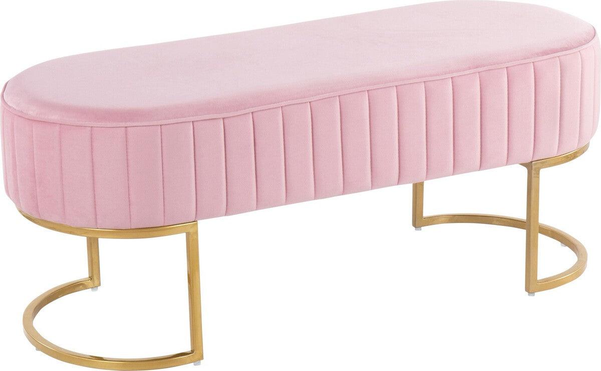 Lumisource Benches - Demi Glam Pleated Bench in Gold Steel and Pink Velvet