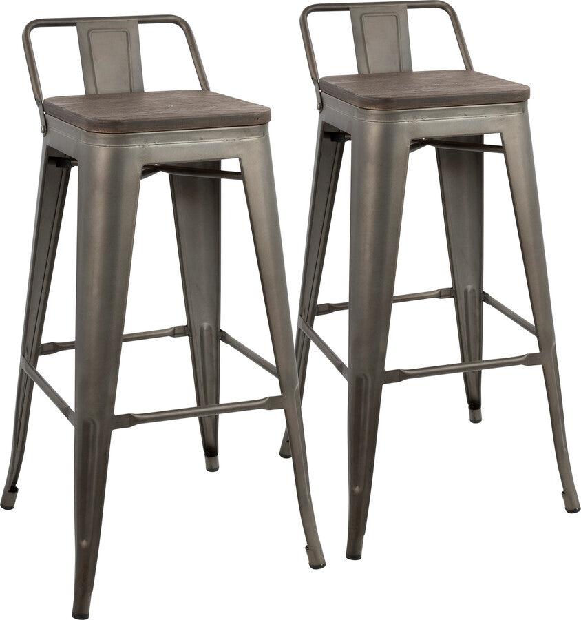 Lumisource Barstools - Oregon Industrial Low Back Barstool in Antique and Espresso - Set of 2