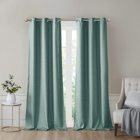 Olliix.com Curtains - Tonal Printed Faux Silk Total Blackout Curtain Panel Pair Green