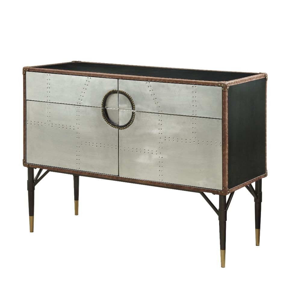 ACME Furniture TV & Media Units - Brancaster Console Table, Top Grain Leather & Aluminum