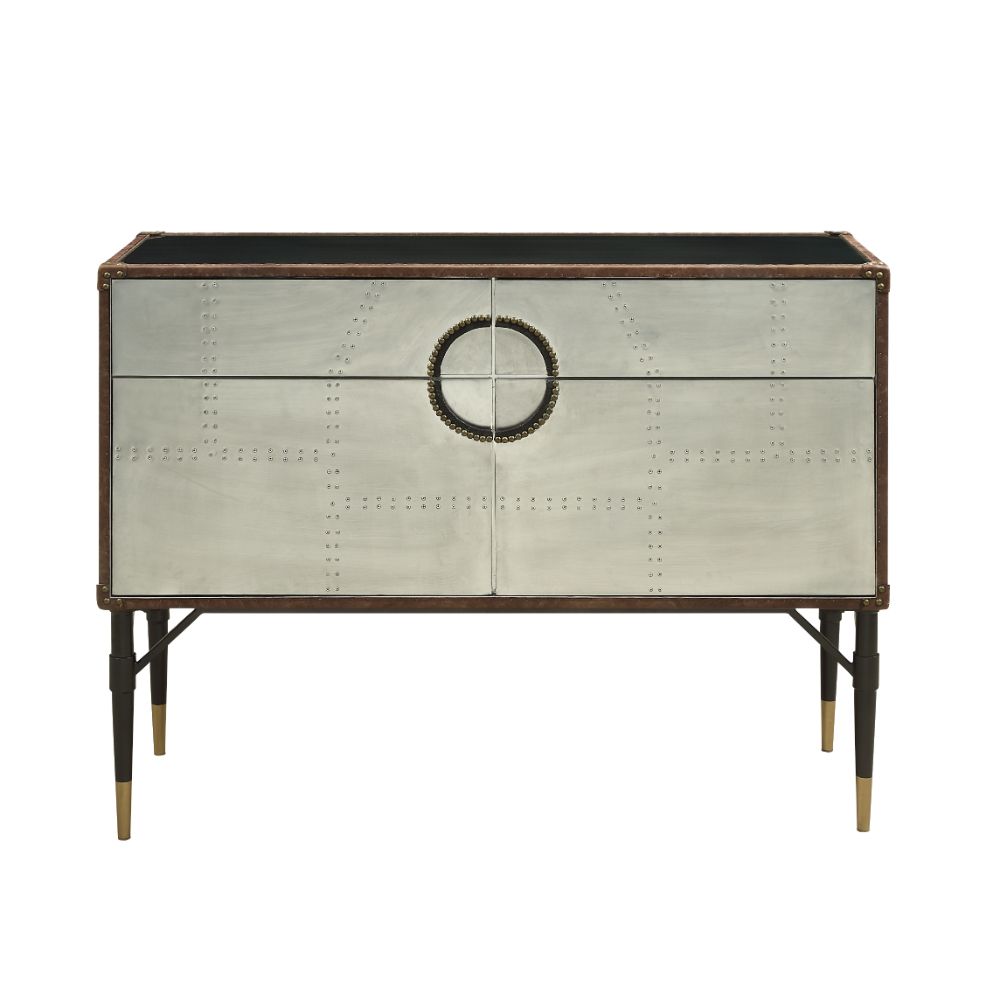 ACME Furniture TV & Media Units - Brancaster Console Table, Top Grain Leather & Aluminum