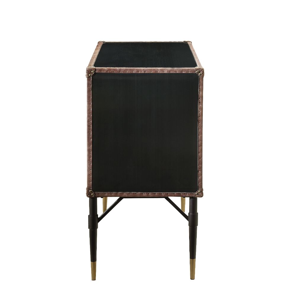 ACME Furniture TV & Media Units - Brancaster Console Table, Top Grain Leather & Aluminum