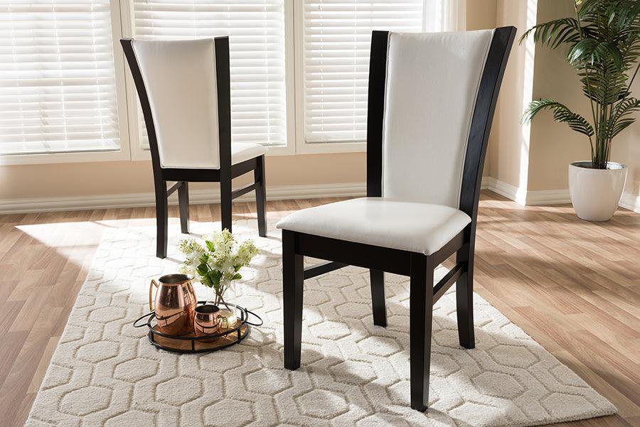 Wholesale Interiors Dining Chairs - Adley Dark Brown Finished White Faux Leather Dining Chair (Set of 2)