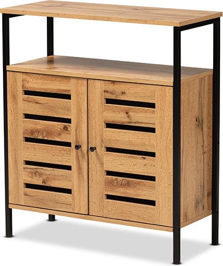 Wholesale Interiors Shoe Storage - Vander Modern and Contemporary Oak Brown Finished Wood and Black Metal 2-Door Shoe Cabinet