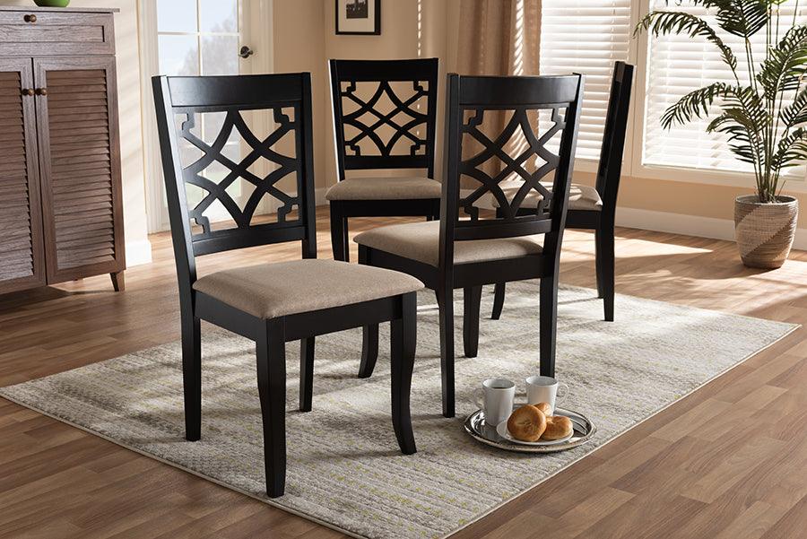 Wholesale Interiors Dining Chairs - Mael Contemporary Fabric Upholstered Brown Finished Wood Dining Chair Set of 4