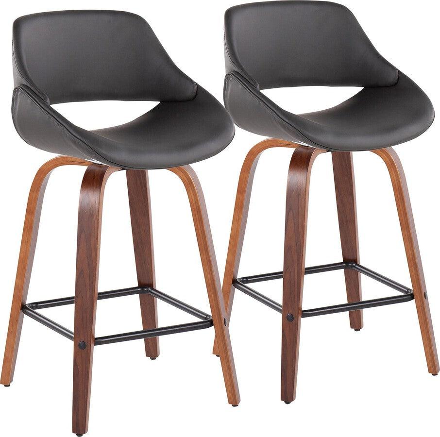 Lumisource Barstools - Fabrico Fixed-Height Counter Stool In Walnut Wood With Square Black Footrest & Grey (Set of 2)