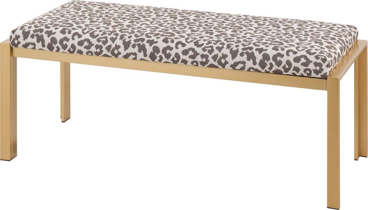 Lumisource Benches - Fuji Contemporary Bench In Gold Metal & Beige Leopard Fabric