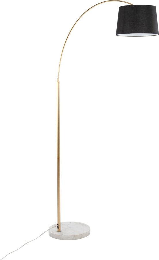 Lumisource Floor Lamps - March Contemporary Floor Lamp In White Marble & Antique Brass With Black Linen Shade Metal