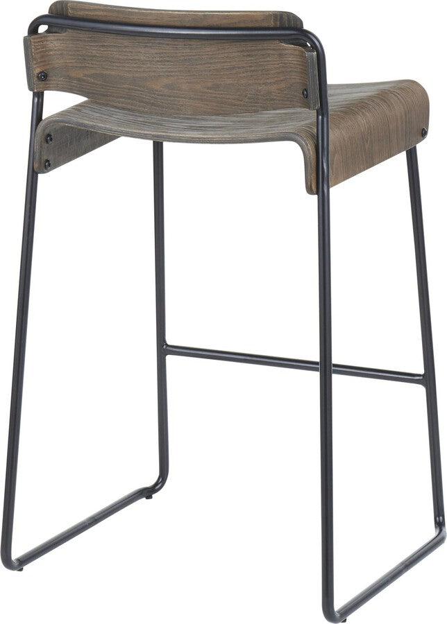 Lumisource Barstools - Dali Industrial Low Back Counter Stool in Black Metal with Espresso Wood - Set of 2