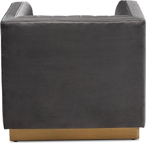 Wholesale Interiors Accent Chairs - Aveline Glam and Luxe Grey Velvet Fabric Upholstered Brushed Gold Finished Armchair