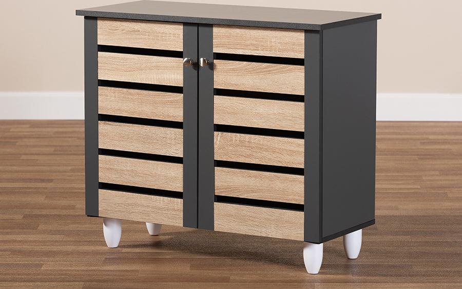 Wholesale Interiors Shoe Storage - Gisela Modern and Contemporary Two-Tone Oak and Dark Gray 2-Door Shoe Storage Cabinet