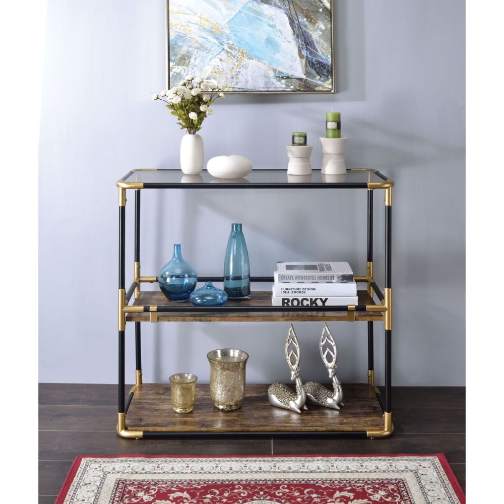 The Fulfiller TV & Media Units - Heleris Console Table, Black/Gold & Smoky Glass