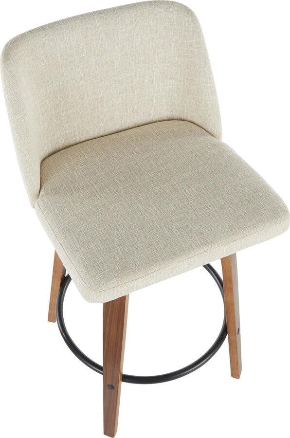 Lumisource Barstools - Toriano Modern Counter Stool in Walnut and Cream Fabric Set of 2