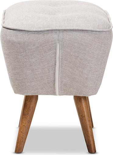 Wholesale Interiors Ottomans & Stools - Petronelle Greyish Beige Walnut Brown Finished Wood Ottoman