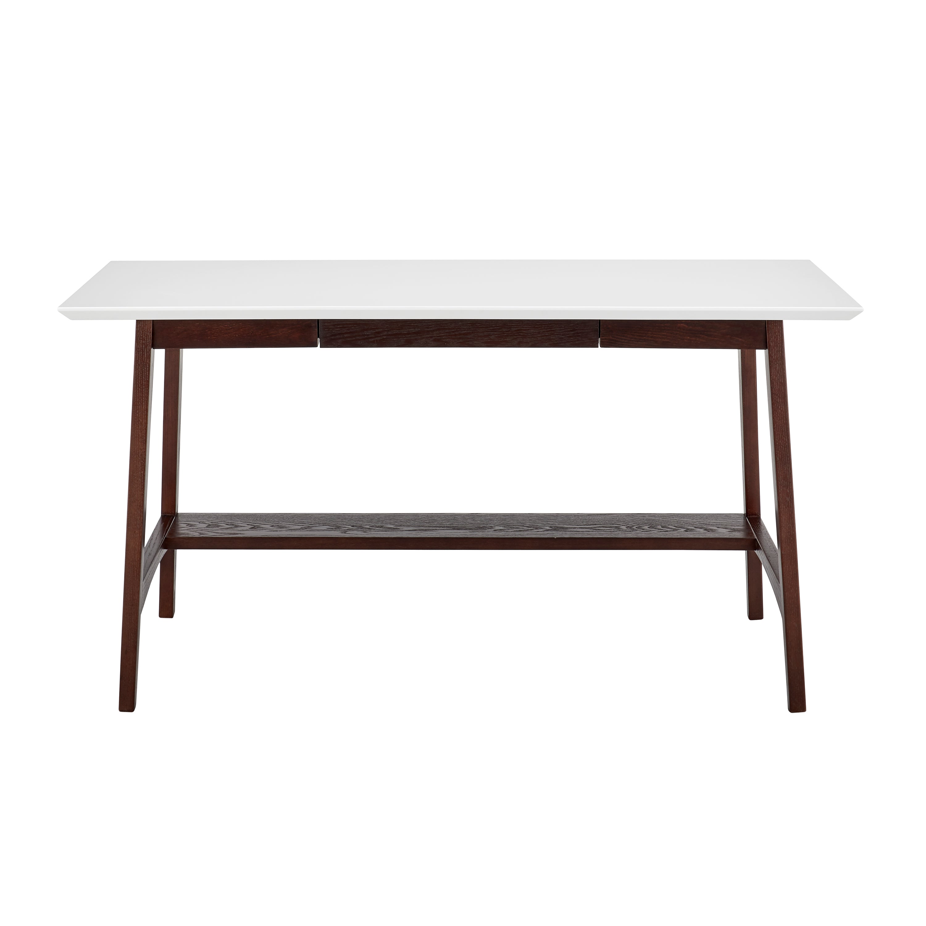Euro Style Desks - Manon Desk in Matte White with Dark Walnut Legs and Shelf