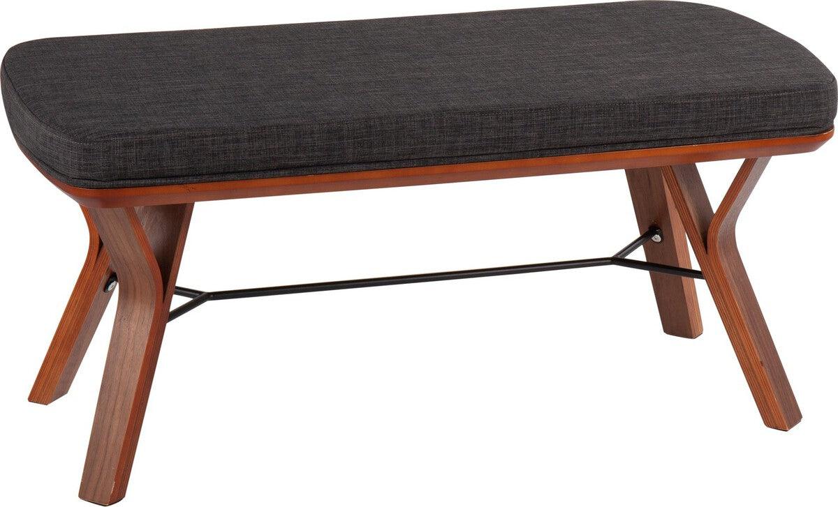 Lumisource Benches - Folia Bench In Walnut Wood & Charcoal Fabric