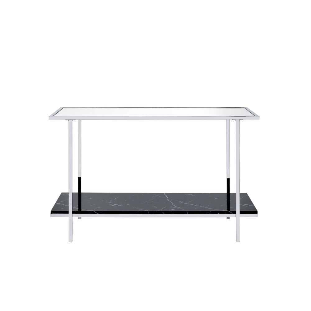 ACME Consoles - ACME Angwin Console Table, Mirrored, Faux Marble & Chrome
