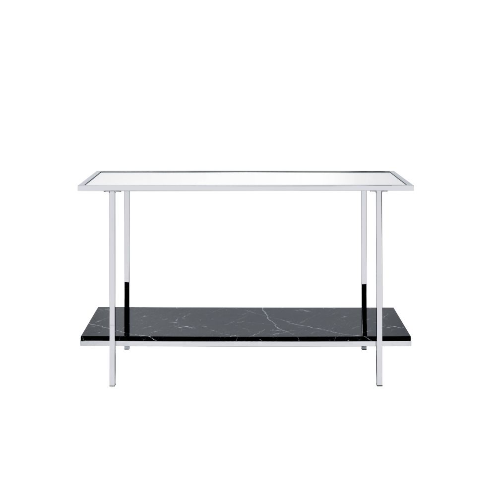 ACME Furniture Coffee Tables - ACME Angwin Console Table, Mirrored, Faux Marble & Chrome