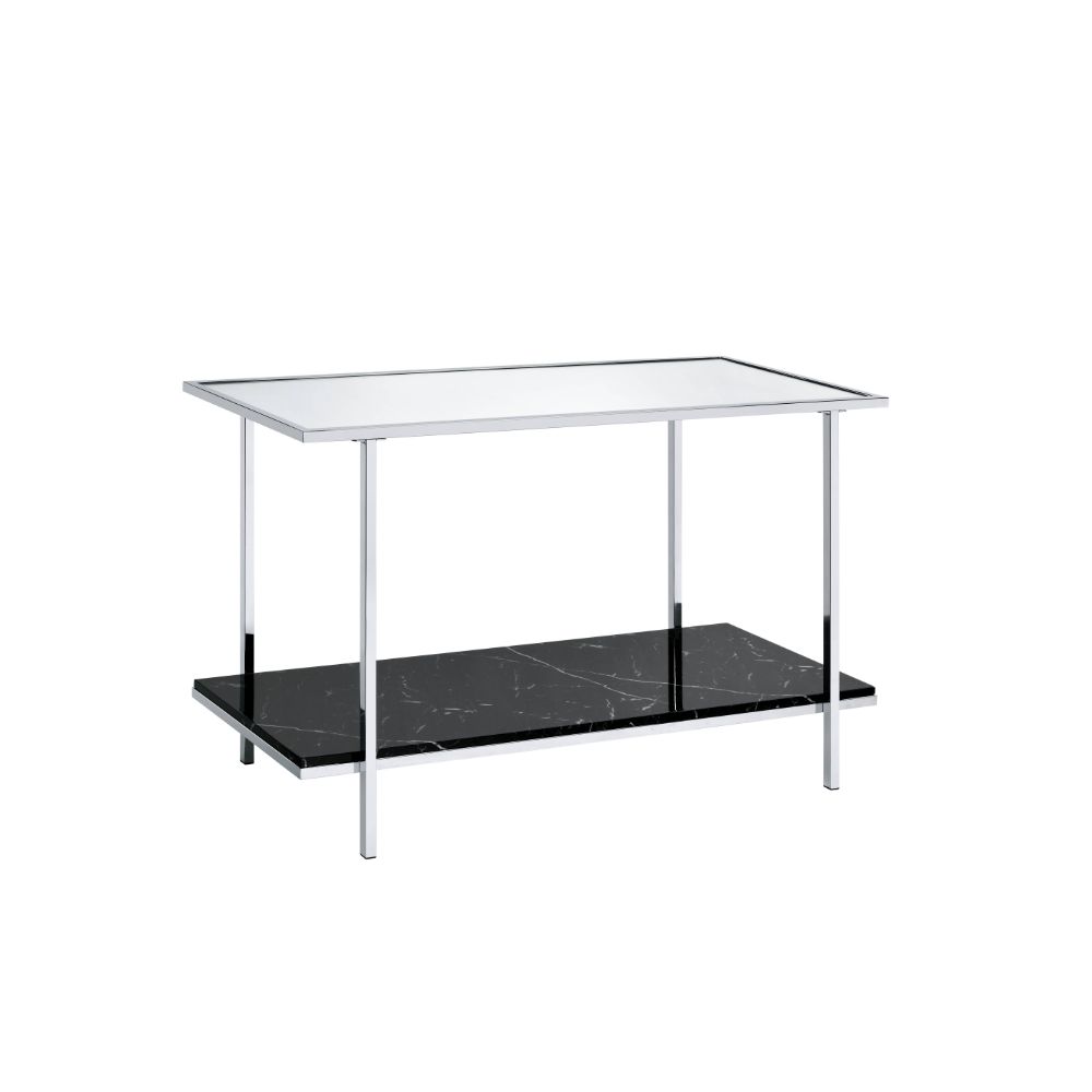 ACME Furniture Coffee Tables - ACME Angwin Console Table, Mirrored, Faux Marble & Chrome