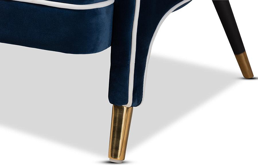 Wholesale Interiors Accent Chairs - Ainslie Glam And Luxe Navy Blue Velvet Fabric Upholstered Gold Finished Armchair