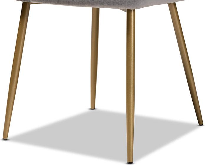 Wholesale Interiors Dining Chairs - Gavino Modern Grey Velvet Fabric Upholstered and Gold Finished Metal 2-Piece Dining Chair Set