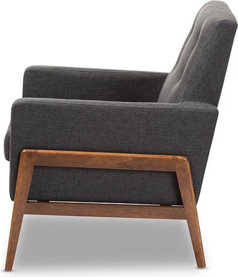 Wholesale Interiors Accent Chairs - Perris Mid-Century Modern Dark Gray Fabric Upholstered Walnut Wood Lounge Chair