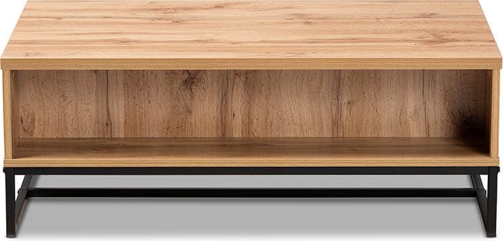 Wholesale Interiors Coffee Tables - Franklin Oak Brown Finished Wood and Black Finished Metal 2-Drawer Coffee Table