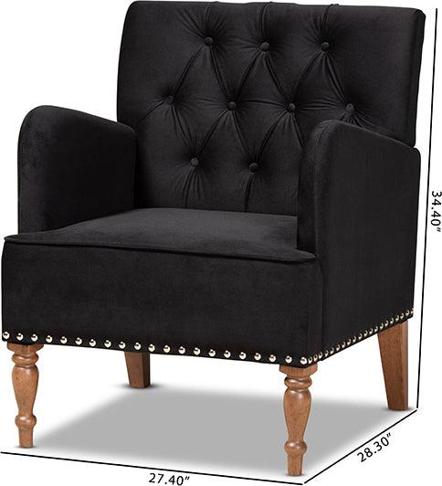 Wholesale Interiors Accent Chairs - Eri Contemporary Glam and Luxe Black Velvet and Walnut Brown Wood Armchair