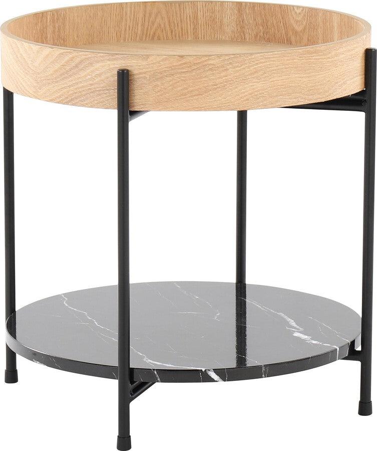 Lumisource Side & End Tables - Daniella Contemporary End Table In Black Metal & Natural Wood With Black Marble Accent