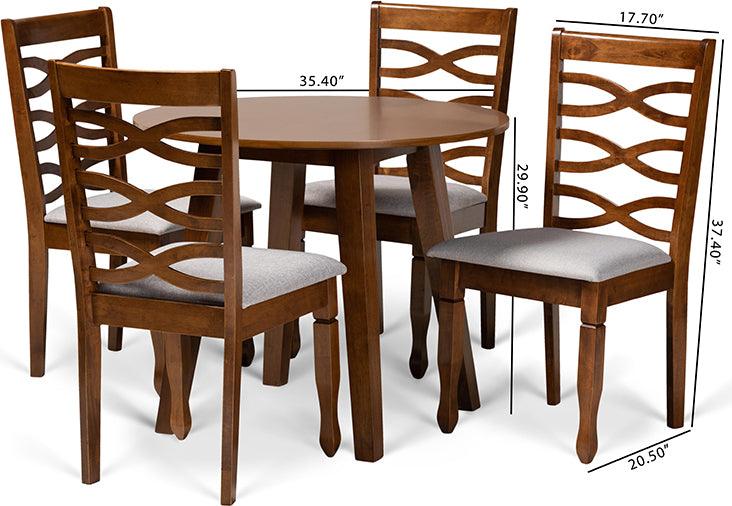 Wholesale Interiors Dining Sets - Darina Grey Fabric Upholstered and Walnut Brown Finished Wood 5-Piece Dining Set