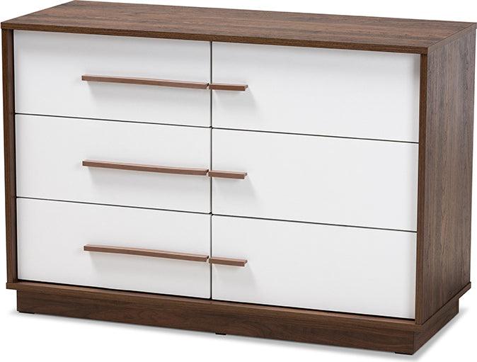 Wholesale Interiors Dressers - Mette Mid-Century Modern Two-Tone White and Walnut Finished 6-Drawer Wood Dresser