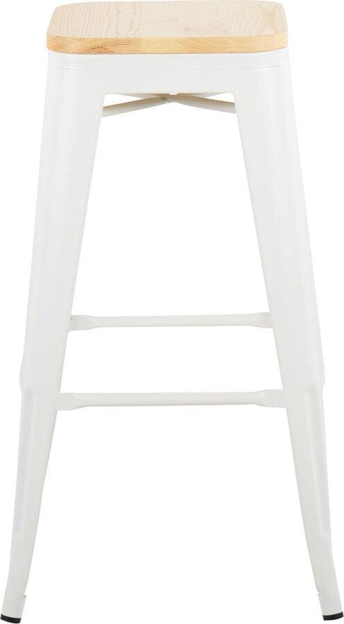 Lumisource Barstools - Oregon Barstool In White Steel & Natural Wood (Set of 2)