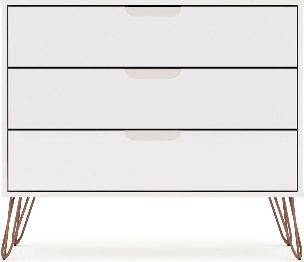 Manhattan Comfort Dressers - Rockefeller Mid-Century- Modern Dresser with 3- Drawers in White
