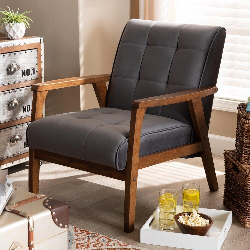 Wholesale Interiors Accent Chairs - Asta Armchair Gray & Walnut