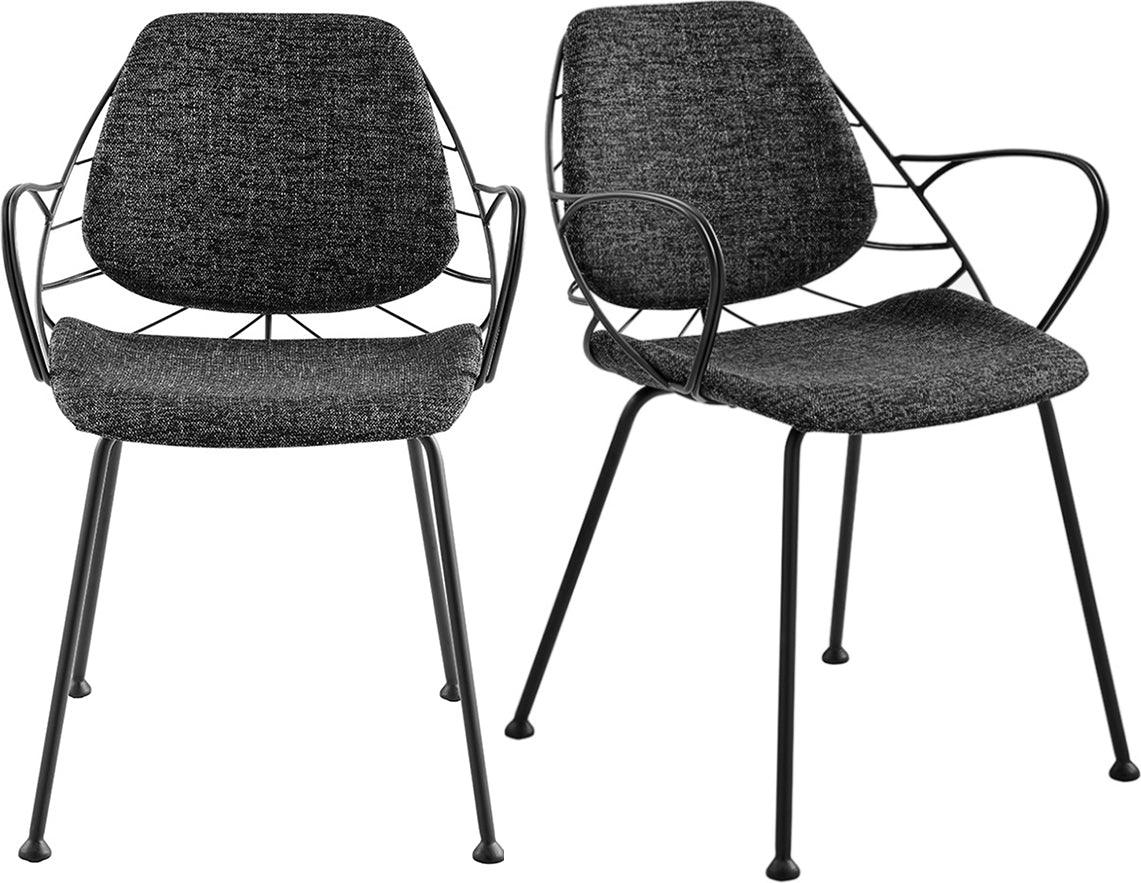 Euro Style Dining Chairs - Linnea Armchair In Black Fabric with Matte Black Frame and Legs - Set of 2
