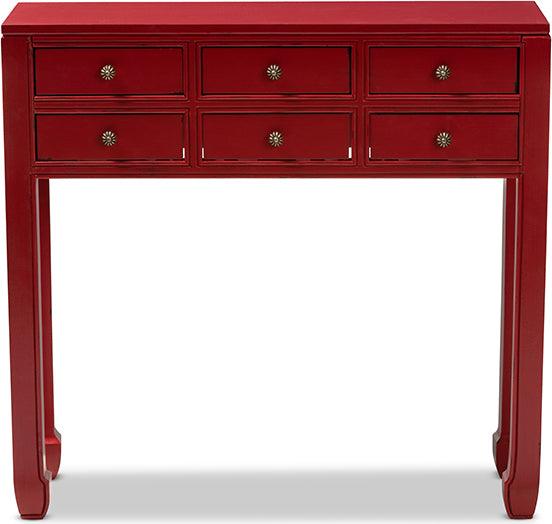 Wholesale Interiors Consoles - Pomme Antique Red Finished Wood Bronze Finished Accents 6-Drawer Console Table