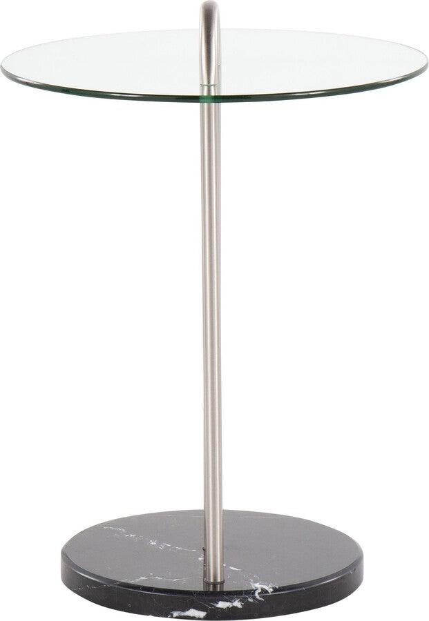 Lumisource Side & End Tables - Claire Contemporary/Glam Side Table In Black Marble & Brushed Nickel With Clear Glass Top