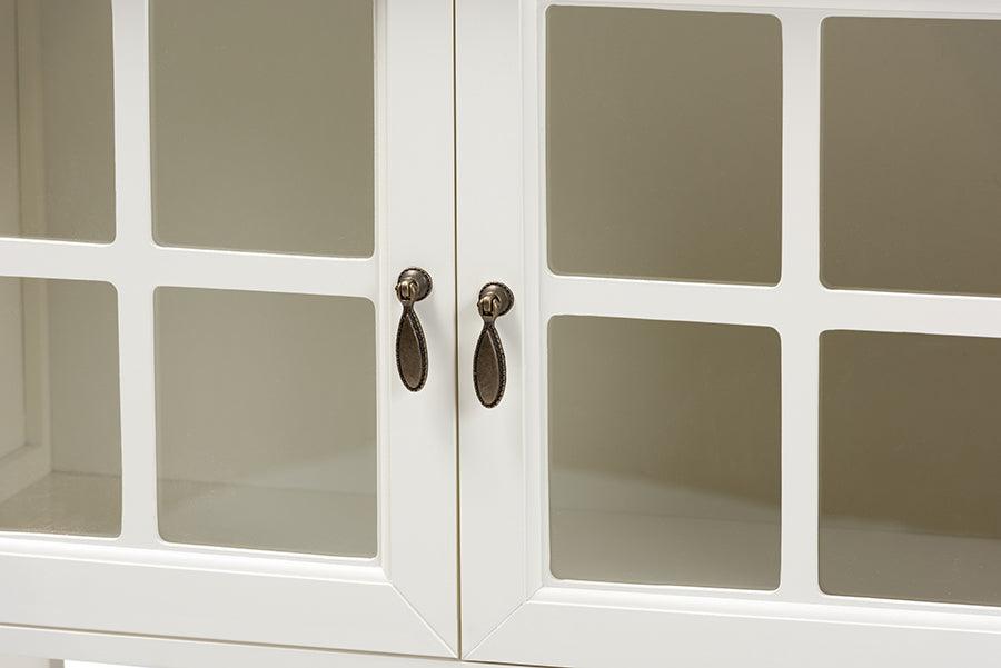 Wholesale Interiors Kitchen Storage & Organization - Chauncey Classic And Traditional White Finished Wood And Glass 2-Door Kitchen Storage Cabinet