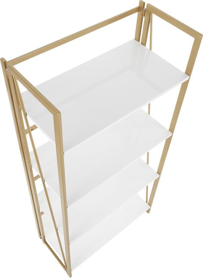 Lumisource Shelves - Folia Contemporary Bookcase in Gold Metal and White Wood