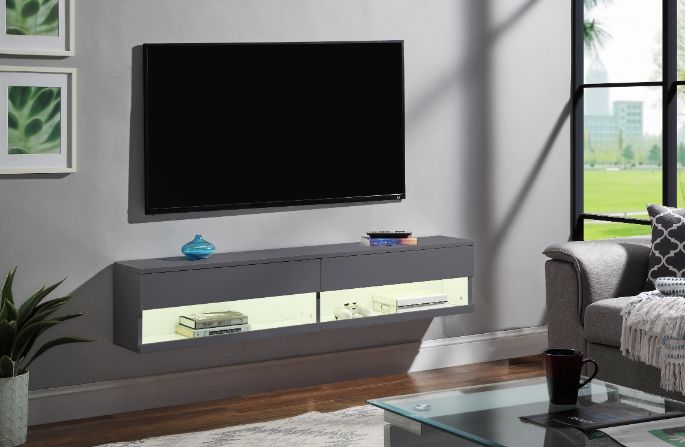 ACME Furniture TV & Media Units - ACME Ximena Floating TV Stand, LED & Gray Finish