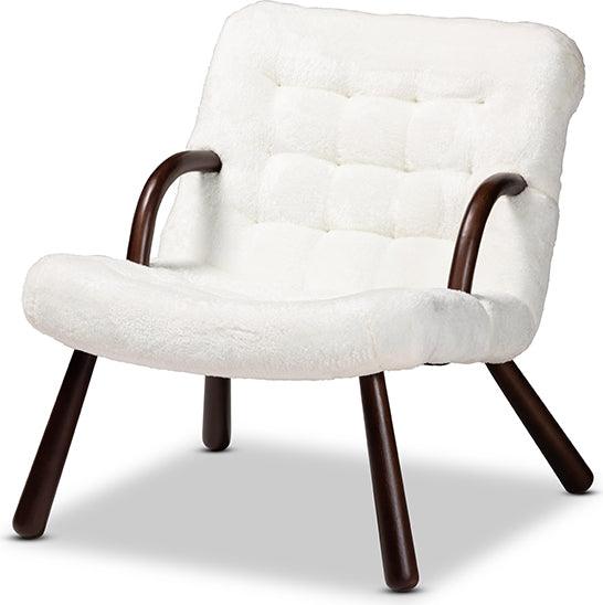 Wholesale Interiors Accent Chairs - Eisa Modern and Contemporary White Sherpa and Walnut Brown Wood Accent Chair
