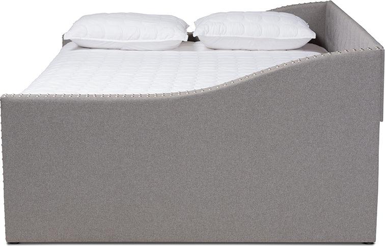 Wholesale Interiors Daybeds - Haylie Light Grey Fabric Upholstered Full Size Daybed With Roll-Out Trundle Bed