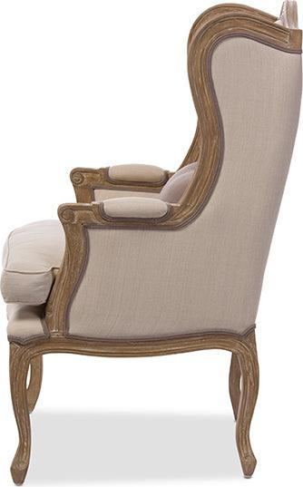 Wholesale Interiors Accent Chairs - Oreille French Provincial Style White Wash Distressed Two-Tone Beige Upholstered Armchair