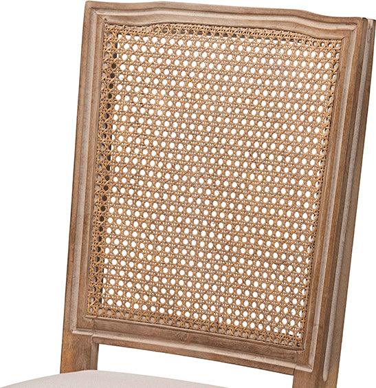 Wholesale Interiors Dining Chairs - Louane Beige Fabric and Antique Brown Finished Wood 2-Piece Dining Chair Set with Rattan