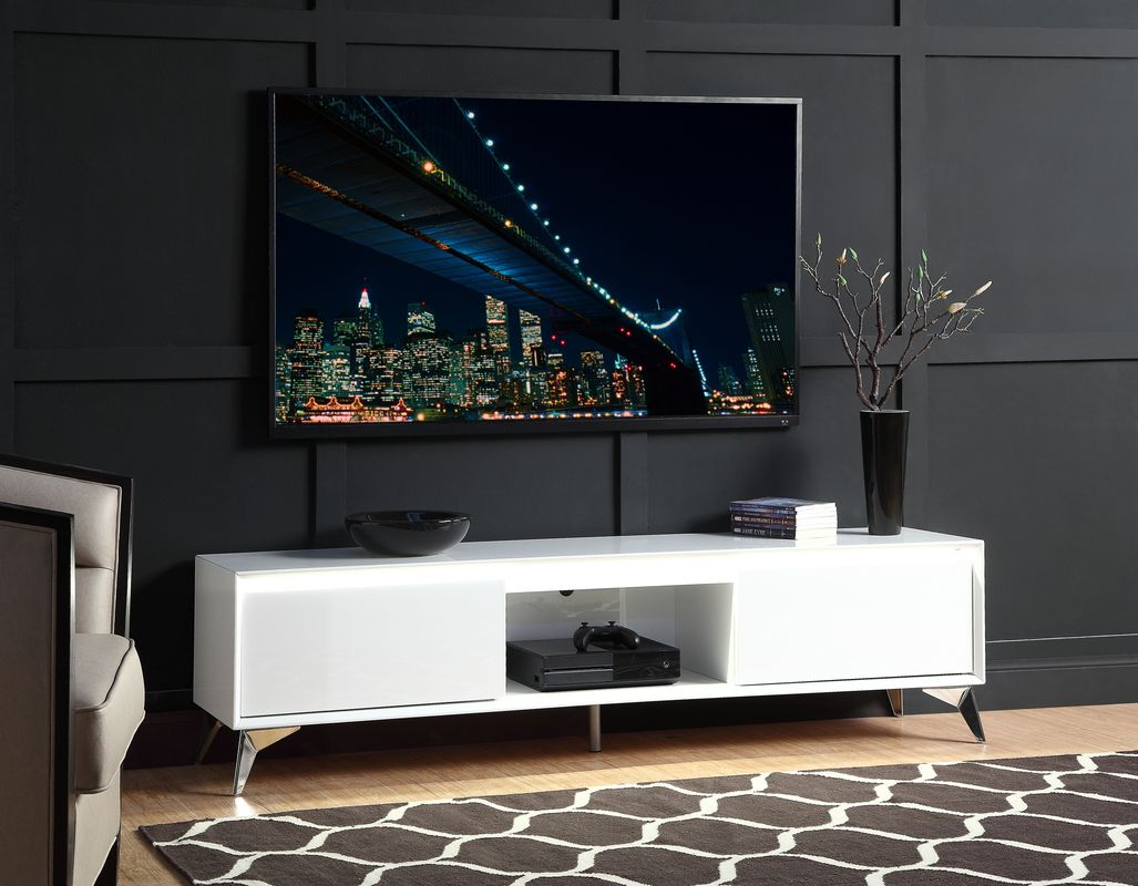 ACME Furniture TV & Media Units - ACME Raceloma TV stand , LED, White & Chrome Finish