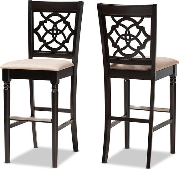 Wholesale Interiors Barstools - Alexandra Sand Fabric Upholstered and Espresso Brown Finished Wood 2-Piece Bar Stool Set
