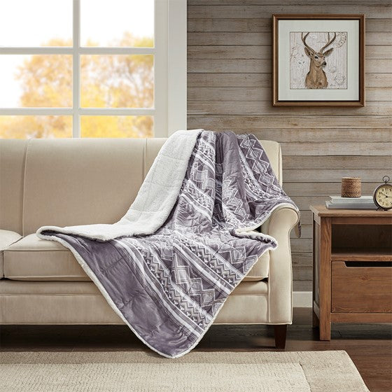 Olliix.com Pillows & Throws - Print Mink Down Alternative Filled Throw Grey